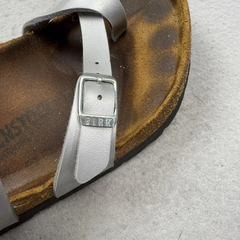 Birkenstock Mayari Sandals Womens Size 8 Silver Strappy Cork Footbed Comfort